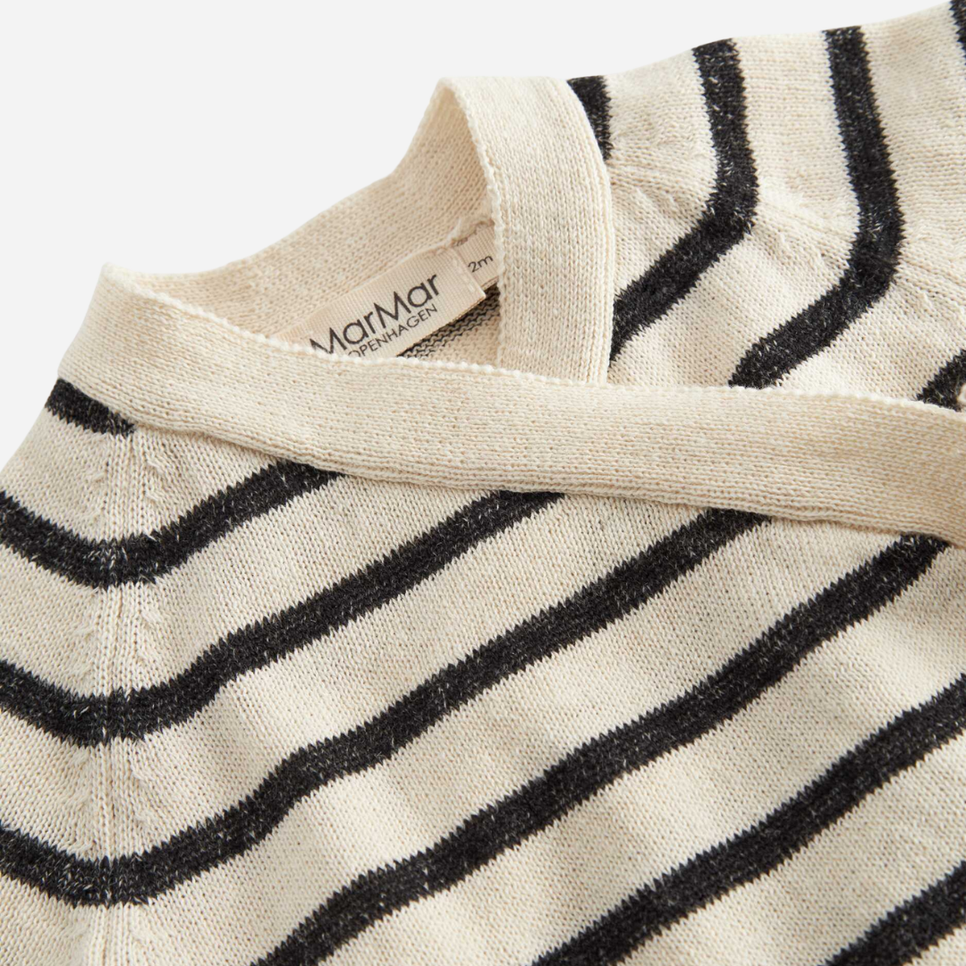 Sold at Bombon shop, designed by Mar Mar Copenhagen, Tanea baby wrap top in Off White Stripe linen and cotton knit