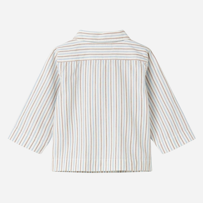 Sold at Bombon shop, designed by Mar Mar Copenhagen, Tovas B baby shirt in Blue Iris Stripe with band collar