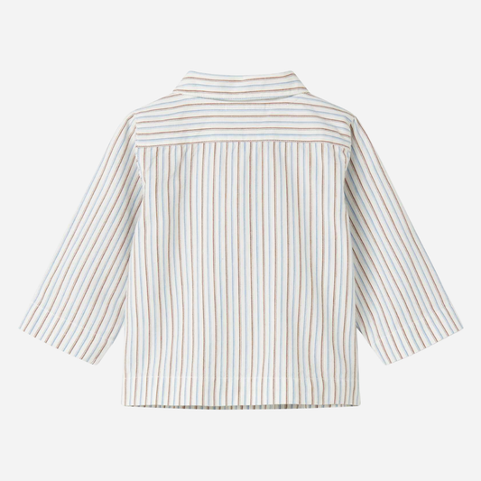 Sold at Bombon shop, designed by Mar Mar Copenhagen, Tovas B baby shirt in Blue Iris Stripe with band collar