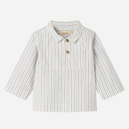 Sold at Bombon shop, designed by Mar Mar Copenhagen, Tovas B baby shirt in Blue Iris Stripe with band collar