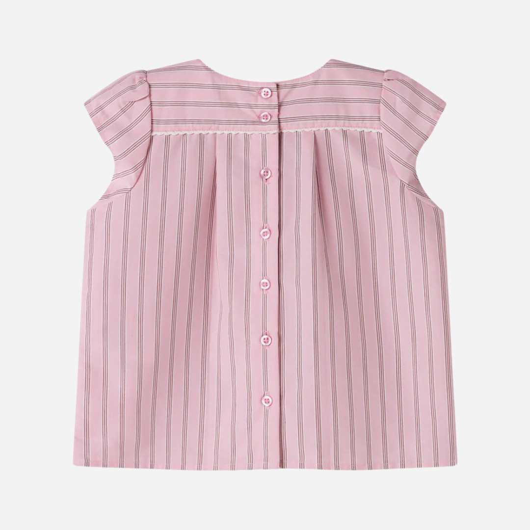 Sold at Bombon shop, designed by Mar Mar Copenhagen, Tuss top and Pusle baby bloomers set in Bonbon Pink Stripes