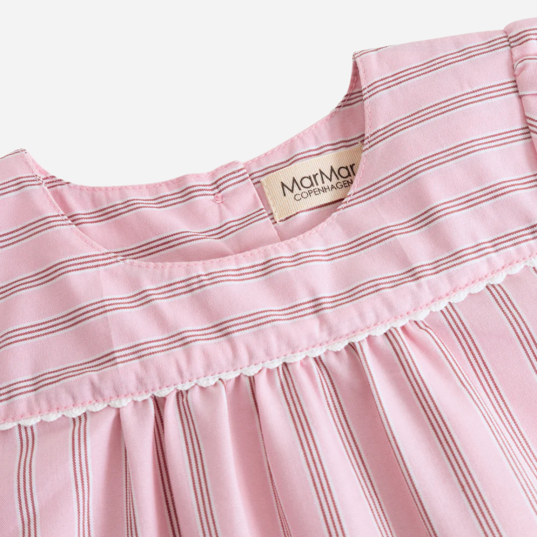 Sold at Bombon shop, designed by Mar Mar Copenhagen, Tuss top and Pusle baby bloomers set in Bonbon Pink Stripes