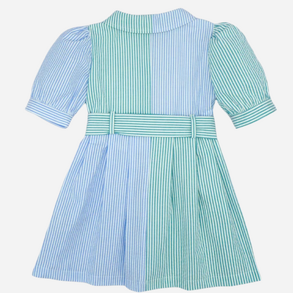 Sold at Bombon shop, designed by Fina Ejerique brand, two colored shirt dress for toddlers is perfect for spring and summer. back view