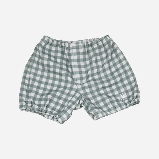 sold at Bombon shop, designed by Al Agua Patos Brand, this vichy print swim short for baby boys is perfect for summer. front view