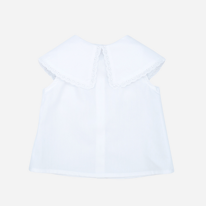 Sold at Bombon shop, designed by Fina Ejerique brand, white poplin collar blouse for babies and toddlers is perfect for spring and summer. back