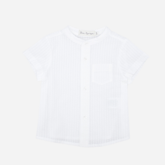 Sold at Bombon shop, designed by Fina Ejerique brand, white short sleeve shirt for babies and toddlers perfect for spring and summer. Front view