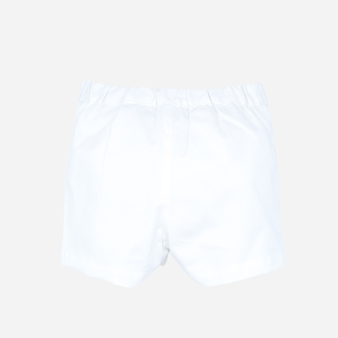 sold at Bombon shop, designed by fina ejerique brand, white twill bermuda shorts for toddlers are perfect for spring and summer. back view