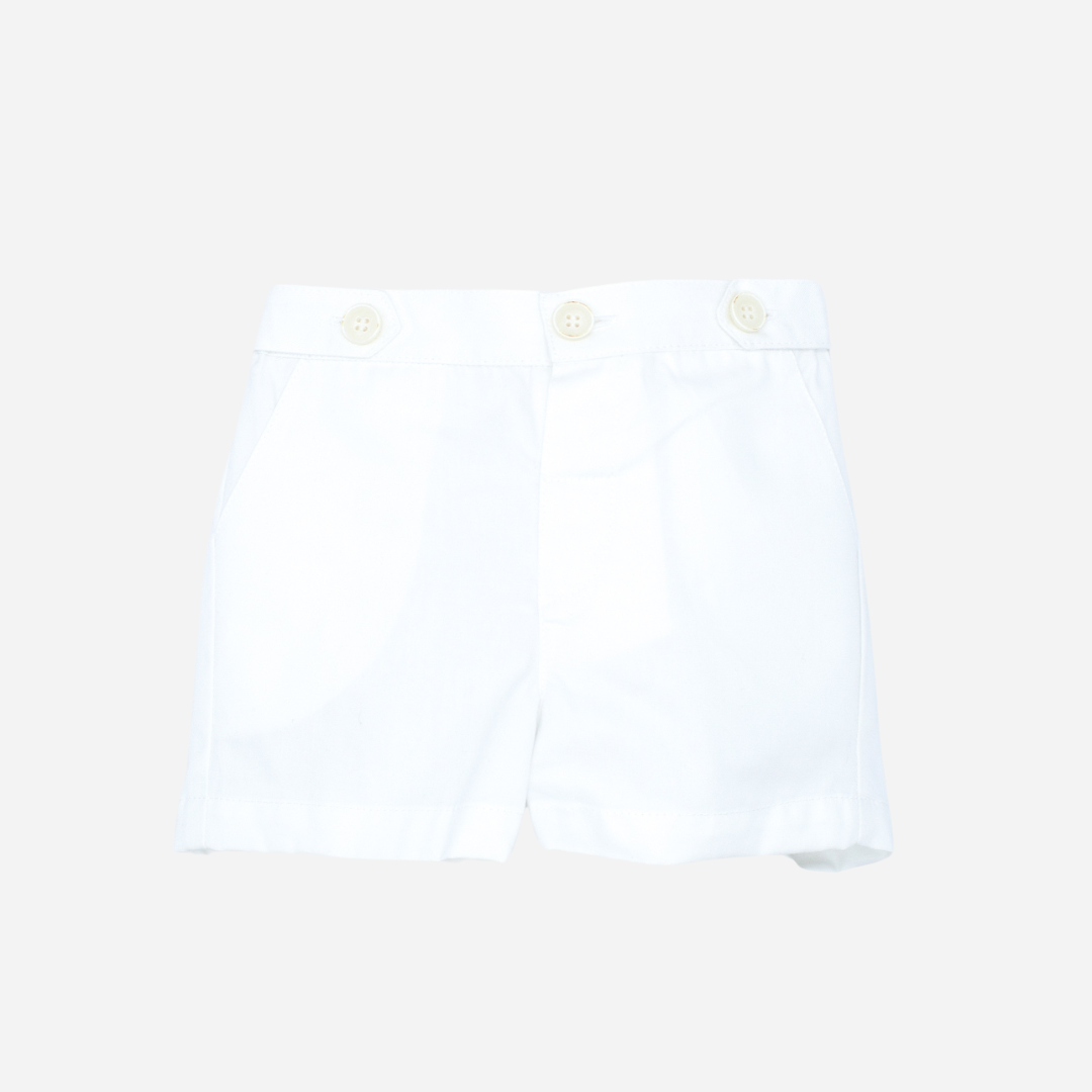 sold at Bombon shop, designed by fina ejerique brand, white twill bermuda shorts for toddlers are perfect for spring and summer. front view