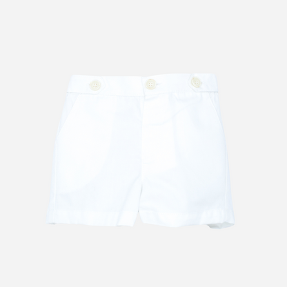 sold at Bombon shop, designed by fina ejerique brand, white twill bermuda shorts for toddlers are perfect for spring and summer. front view