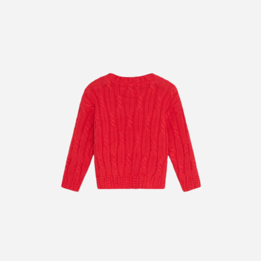 sold at Bombon, designed by The New Society red knit kids jumper in tulip red 100% cotton textured sweater matching shorts set