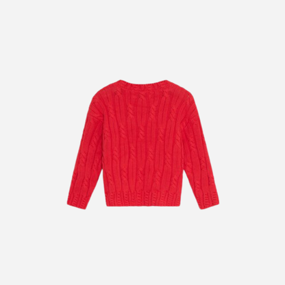 sold at Bombon, designed by The New Society red knit kids jumper in tulip red 100% cotton textured sweater matching shorts set