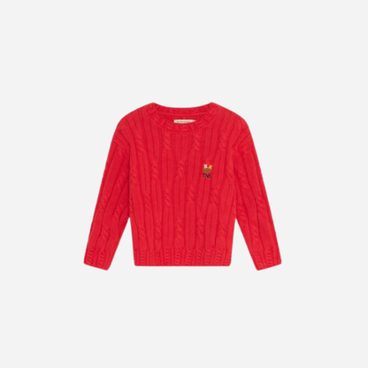 sold at Bombon, designed by The New Society red knit kids jumper in tulip red 100% cotton textured sweater matching shorts set